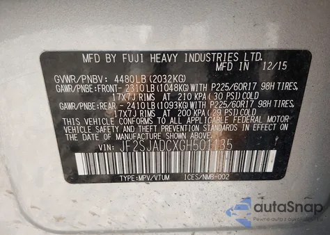 2016 Subaru Forester 2.5I Premium from USA, damaged, VIN JF2SJADCXGH501135